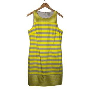 Cremieux Yellow Beige Striped Sleeveless Sheath dress Cotton Blend Office Sz: 10